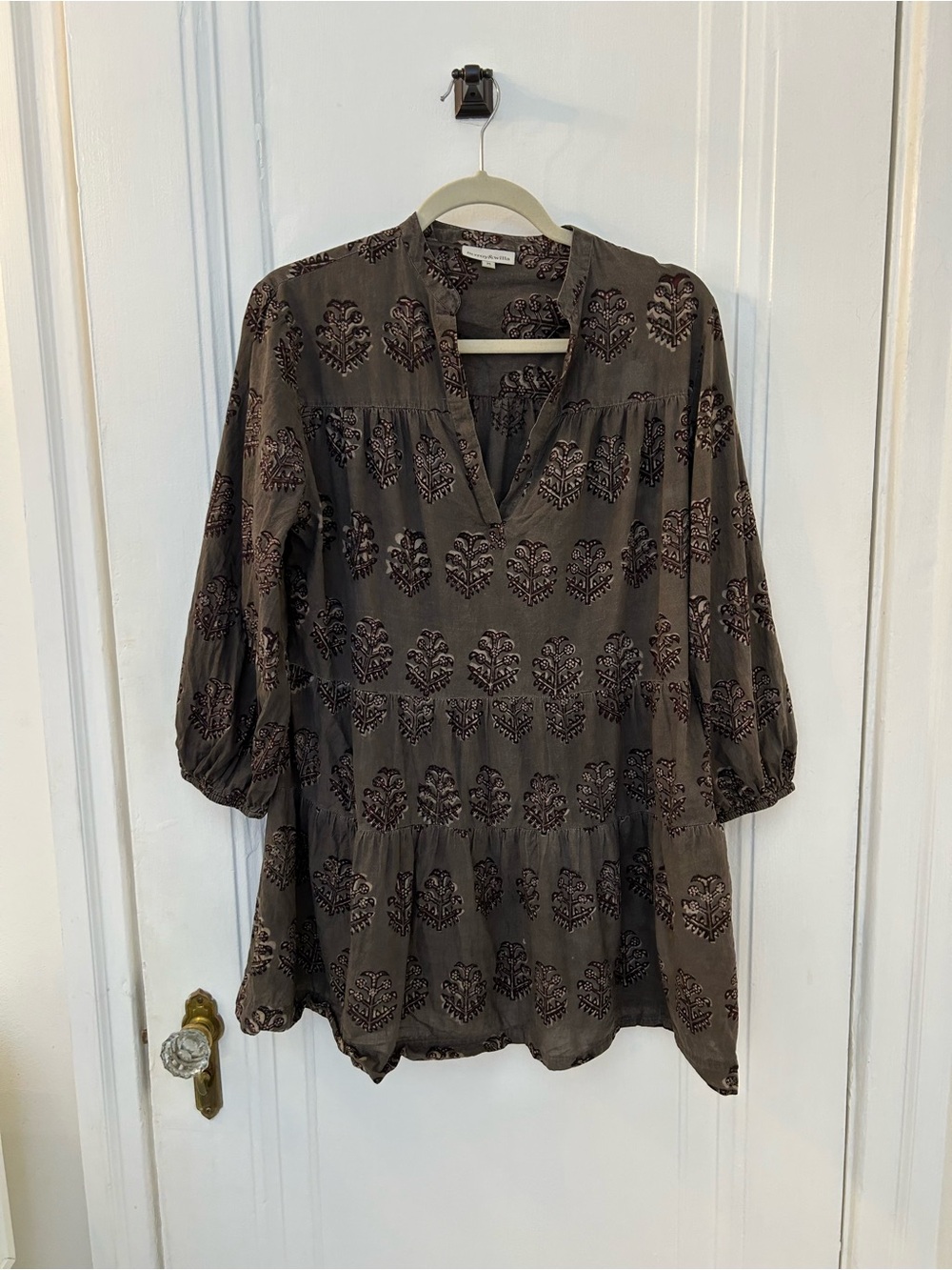 Dark Grey Floral Print Mini Dress with V-Neck